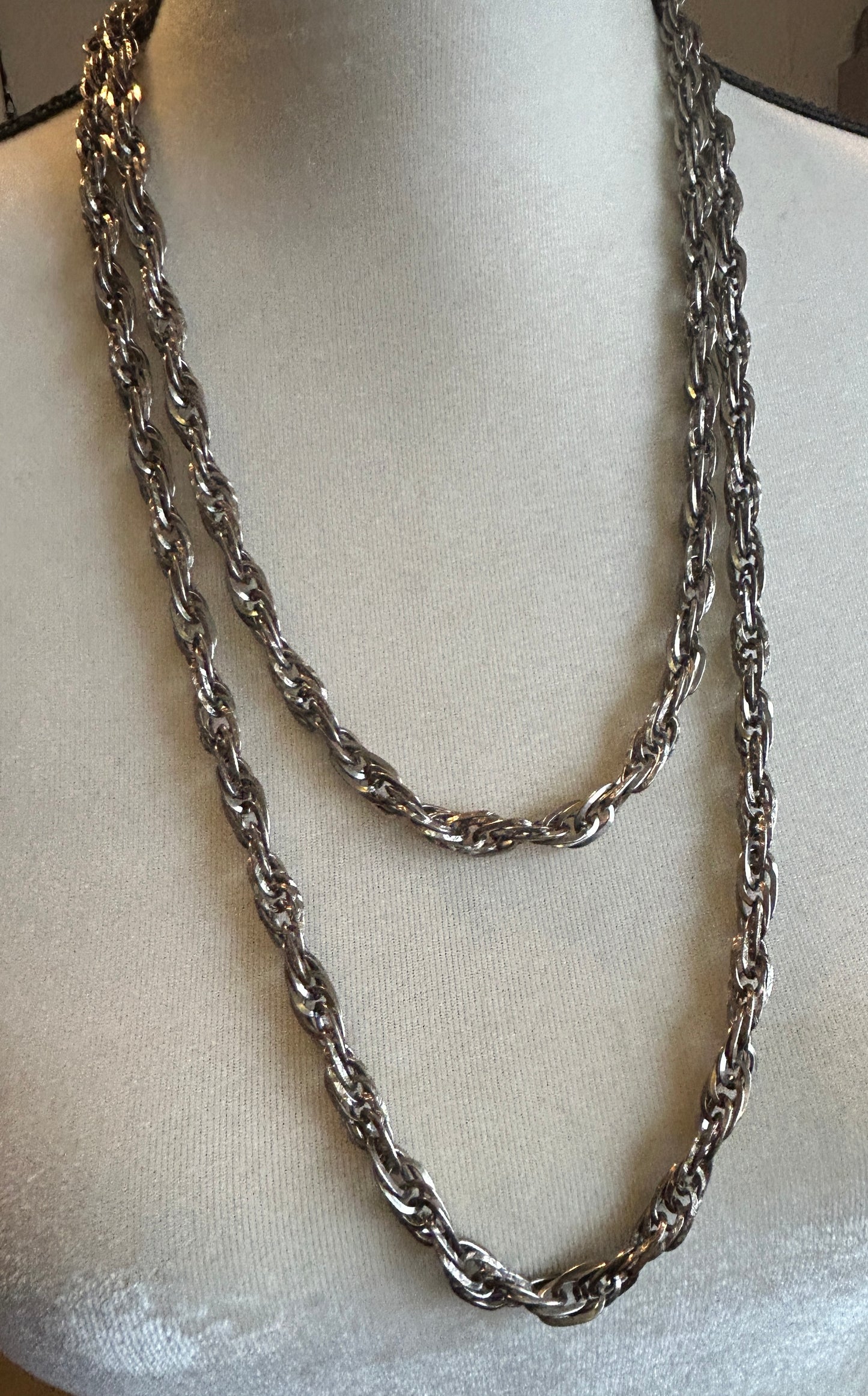 Vintage Chunky Silvertone Long Chain Link Necklace