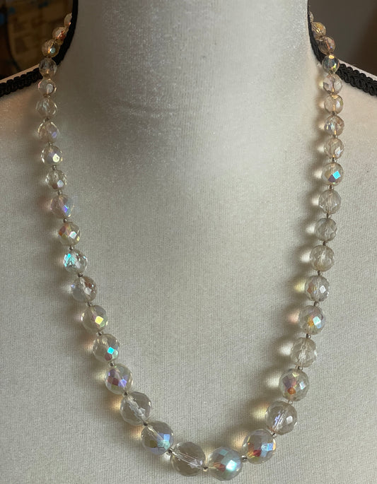 Vintage AB Aurora Borealis Glass Faceted Single Strand Bead Necklace