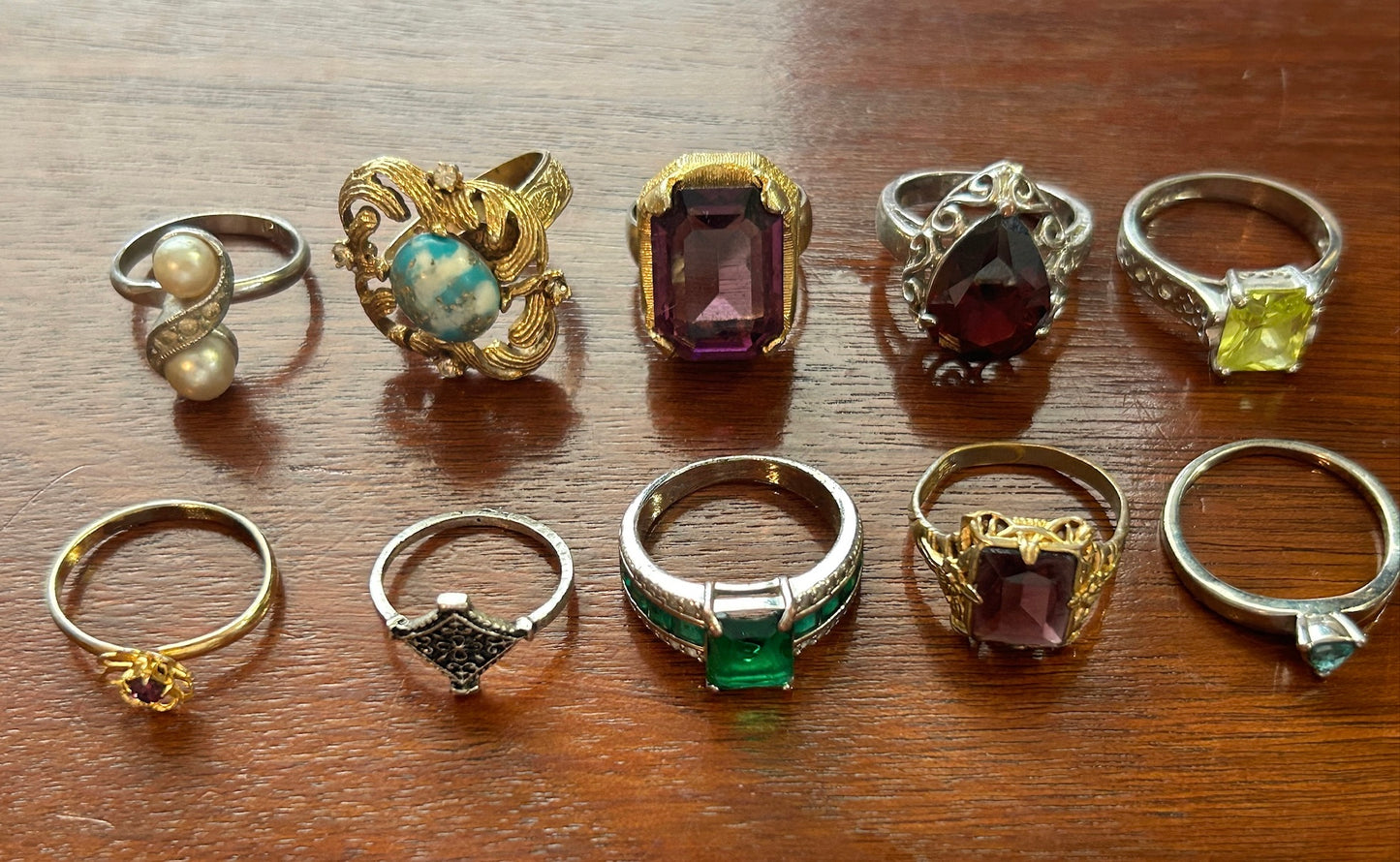 Vintage Lot of Costume Cocktail Rings Rhinestone Gold Silver Tone Faux Pearl