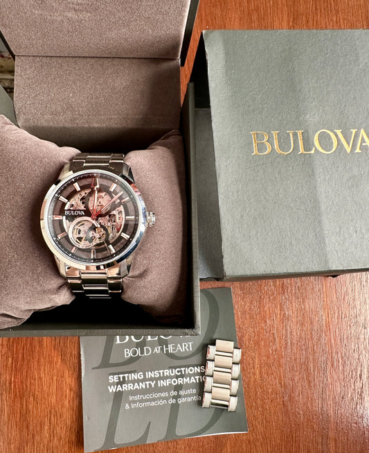 Mens Bulova Mens Classic Sutton Automatic Skeleton Silver Wristwatch C8771058