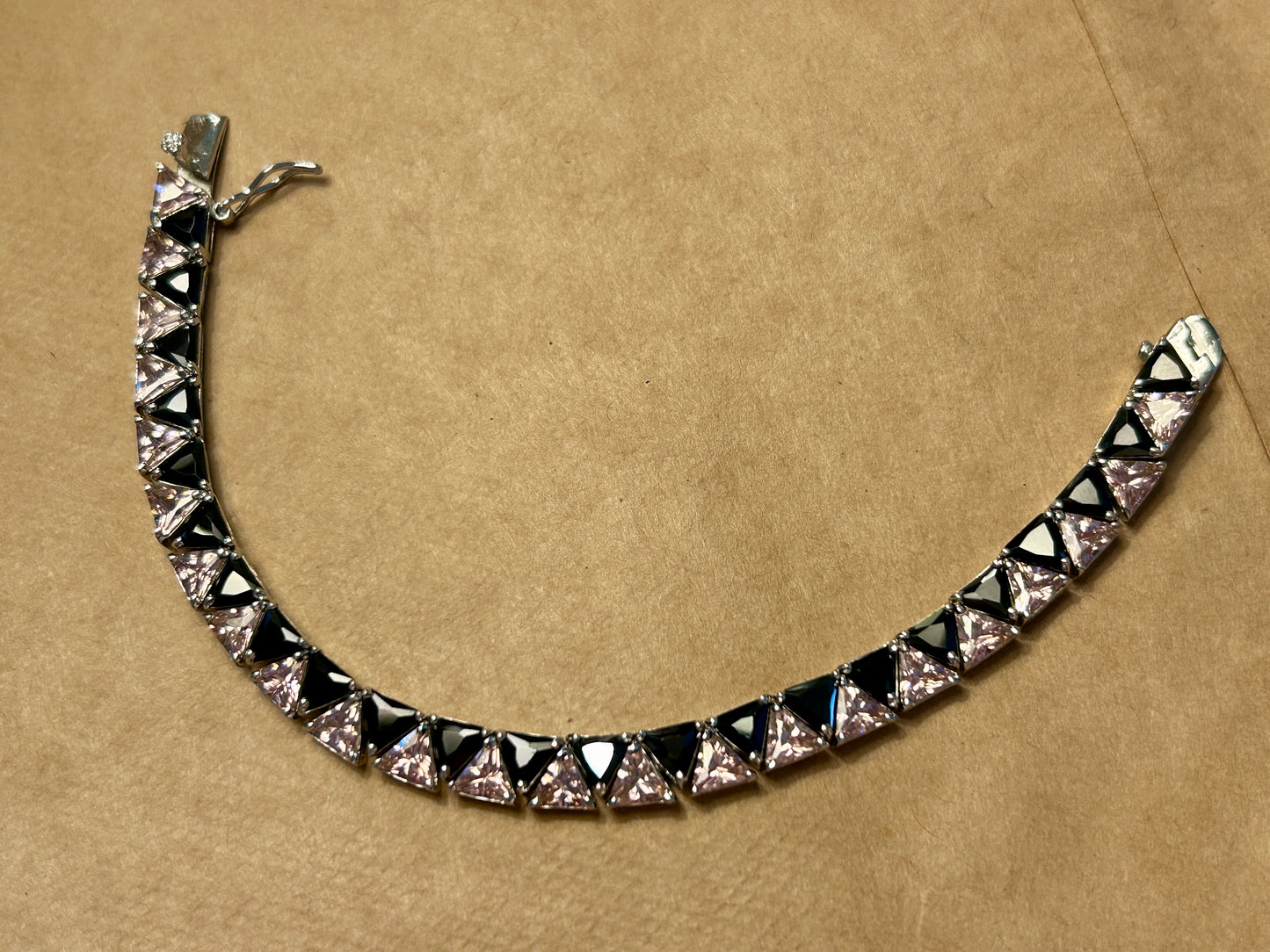 Sterling Silver Trillion Cut Black & Pink Tennis Bracelet