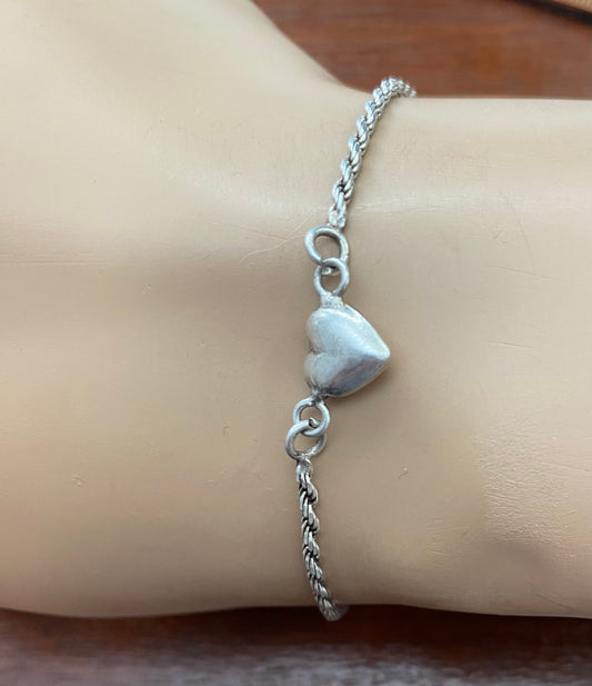 Sterling Silver 925 Chain Heart Charm Bracelet