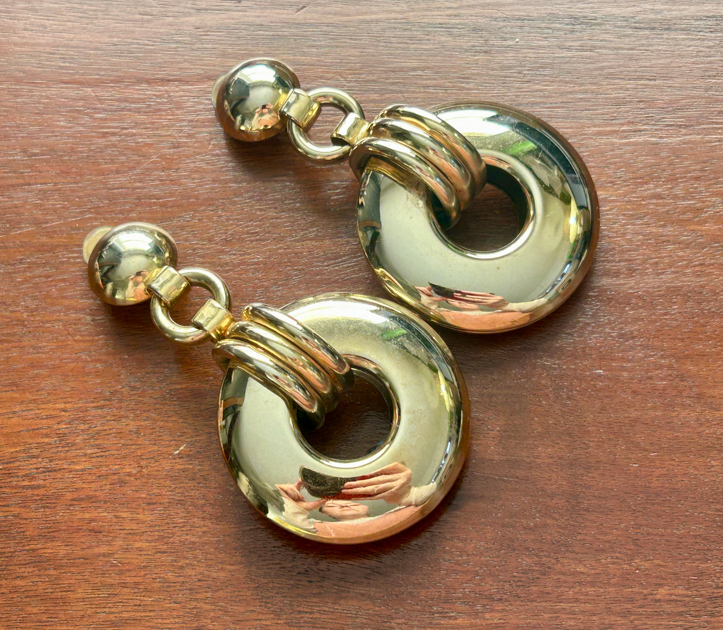 Vintage MASSIVE Gold Tone Runway Statement Mogul Clip On Doorknocker Earrings