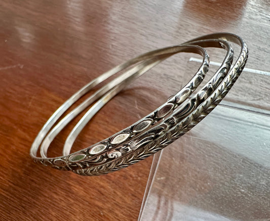 Set of 3 Vintage Signed Beau Sterling Silver 925 Patterened Bangle Bracelet Lot