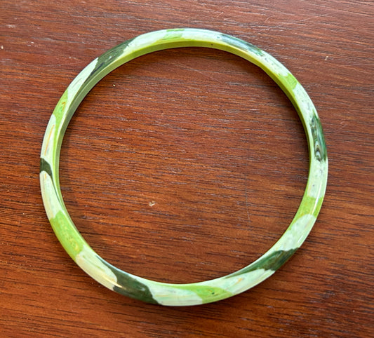 Vintage Shades of Green Marbled Bangle Bracelet Plastic