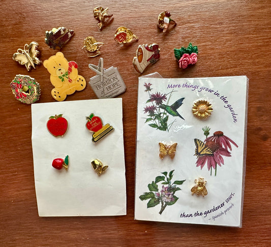 Vintage Contemporary Enamel Pinback Pin Lapel Pin Brooch Lot Butterfly Flower