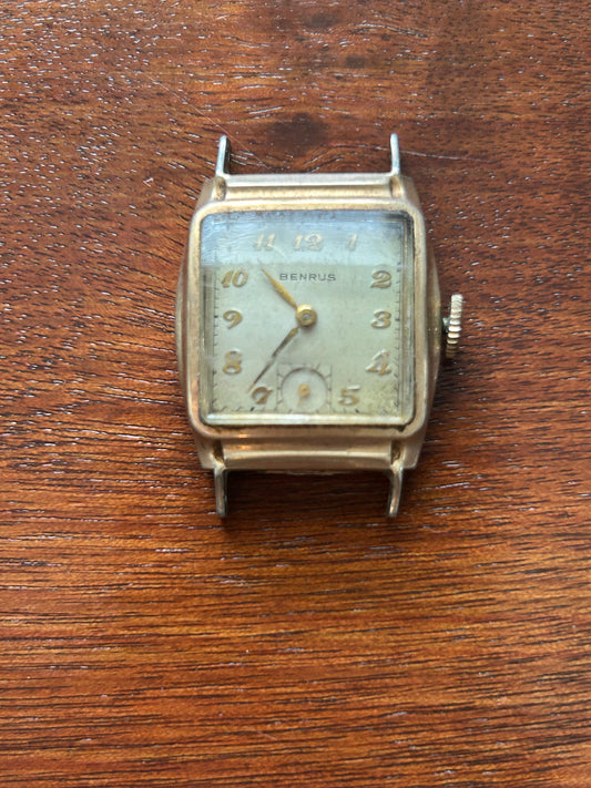 Vintage Benrus 10k Rolled Gold Wristwatch Case Movement Only 17j Model BA 2