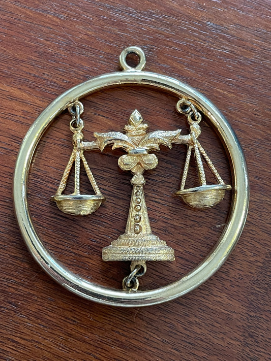 Vintage Large Gold Tone Hanging Scales Pendant