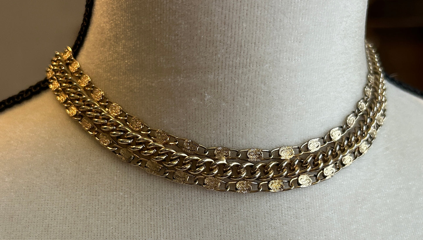 Gold Tone Chain Link Wide Adjustable Choker Necklace