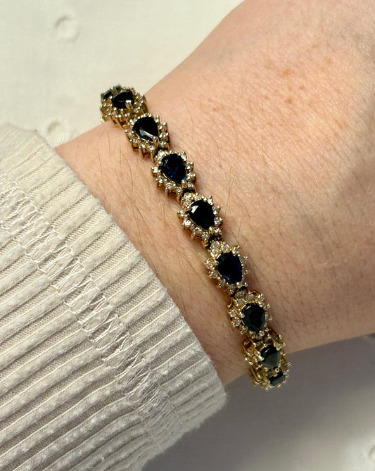 14k Yellow Gold Blue Sapphire & Diamond Tennis Bracelet