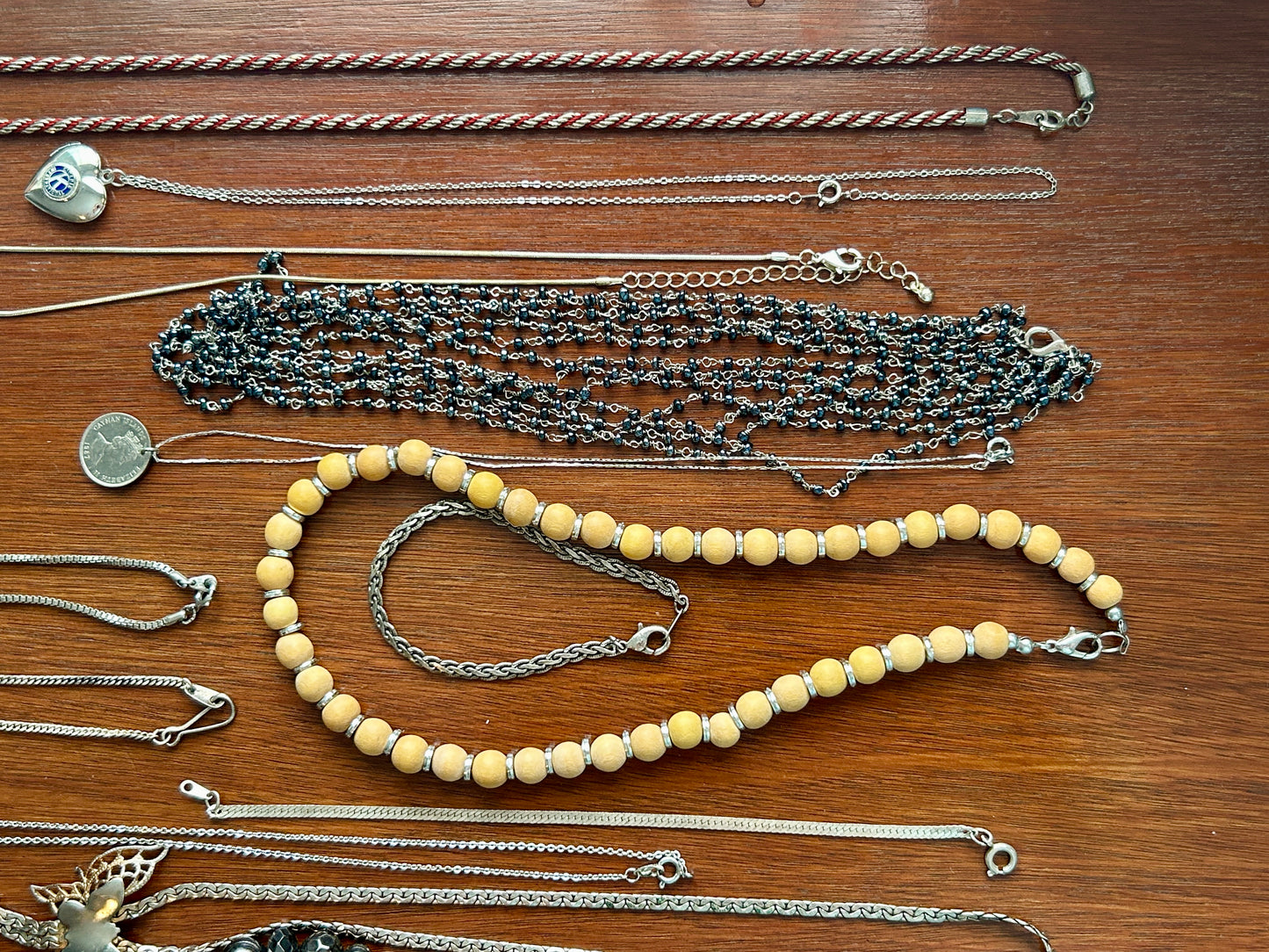 Vintage to Now Jewelry Lot Pendant Beaded Necklaces Bracelet Bangles Silver Tone