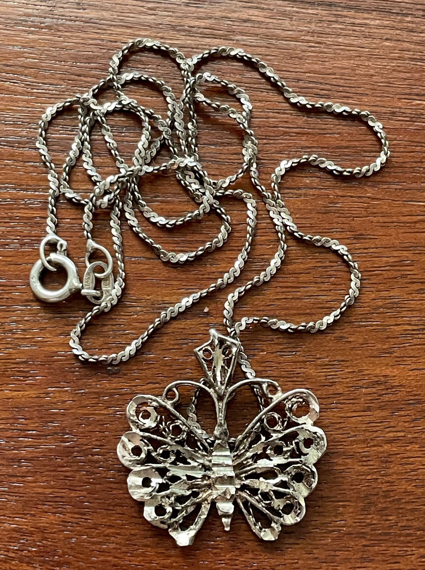 Vintage Sterling Silver 925 Chain With Butterfly Pendant