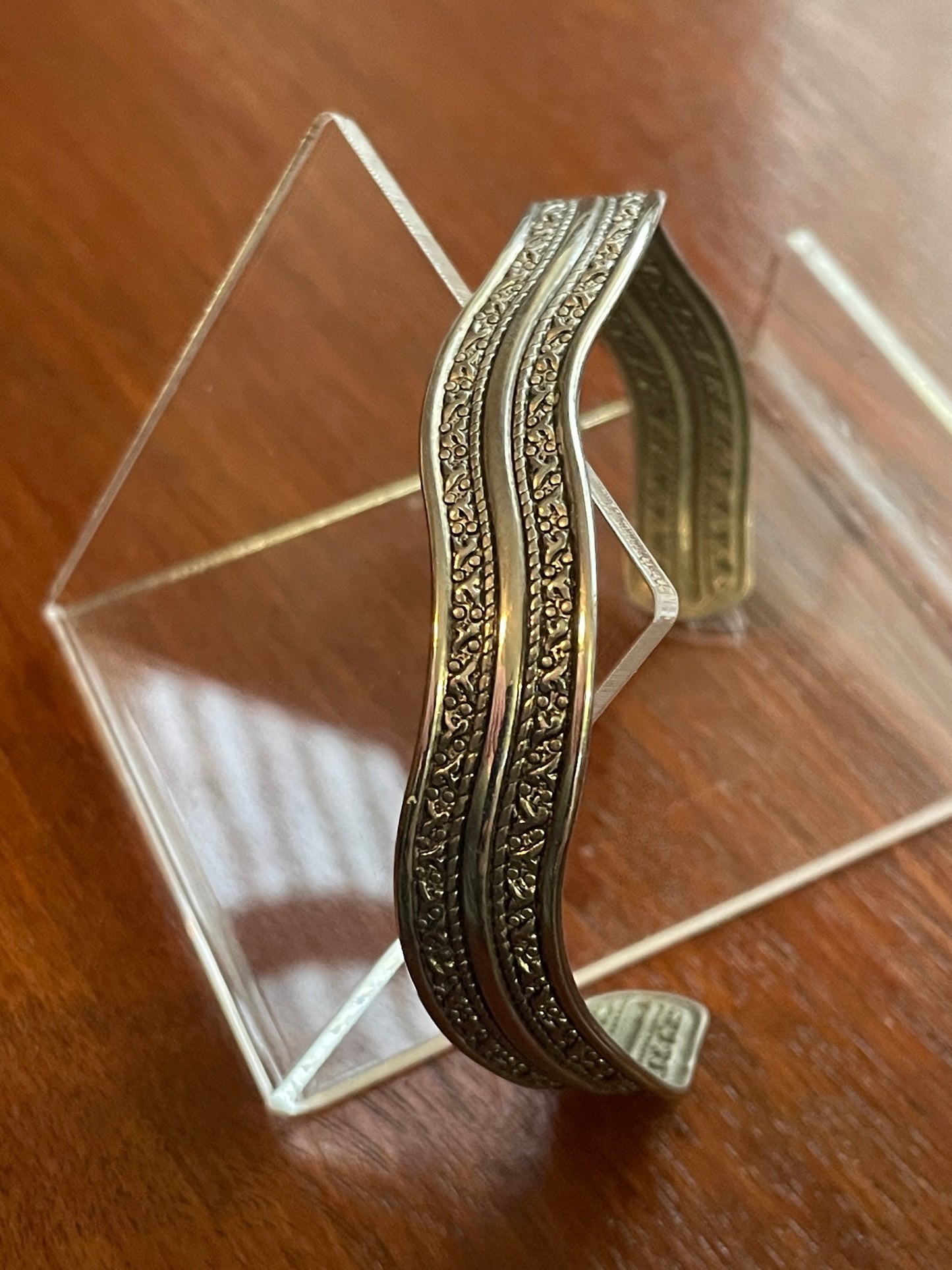 Vintage Wavy Silver Tone Cuff Bracelet