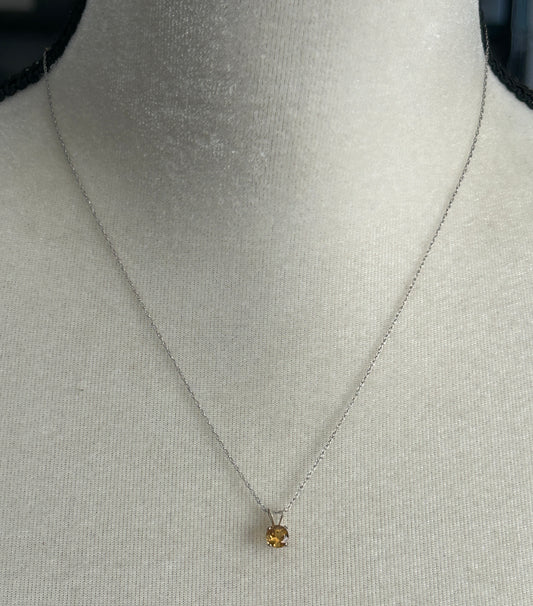 14k White Gold Thin Chain Round Citrine Pendant Necklace