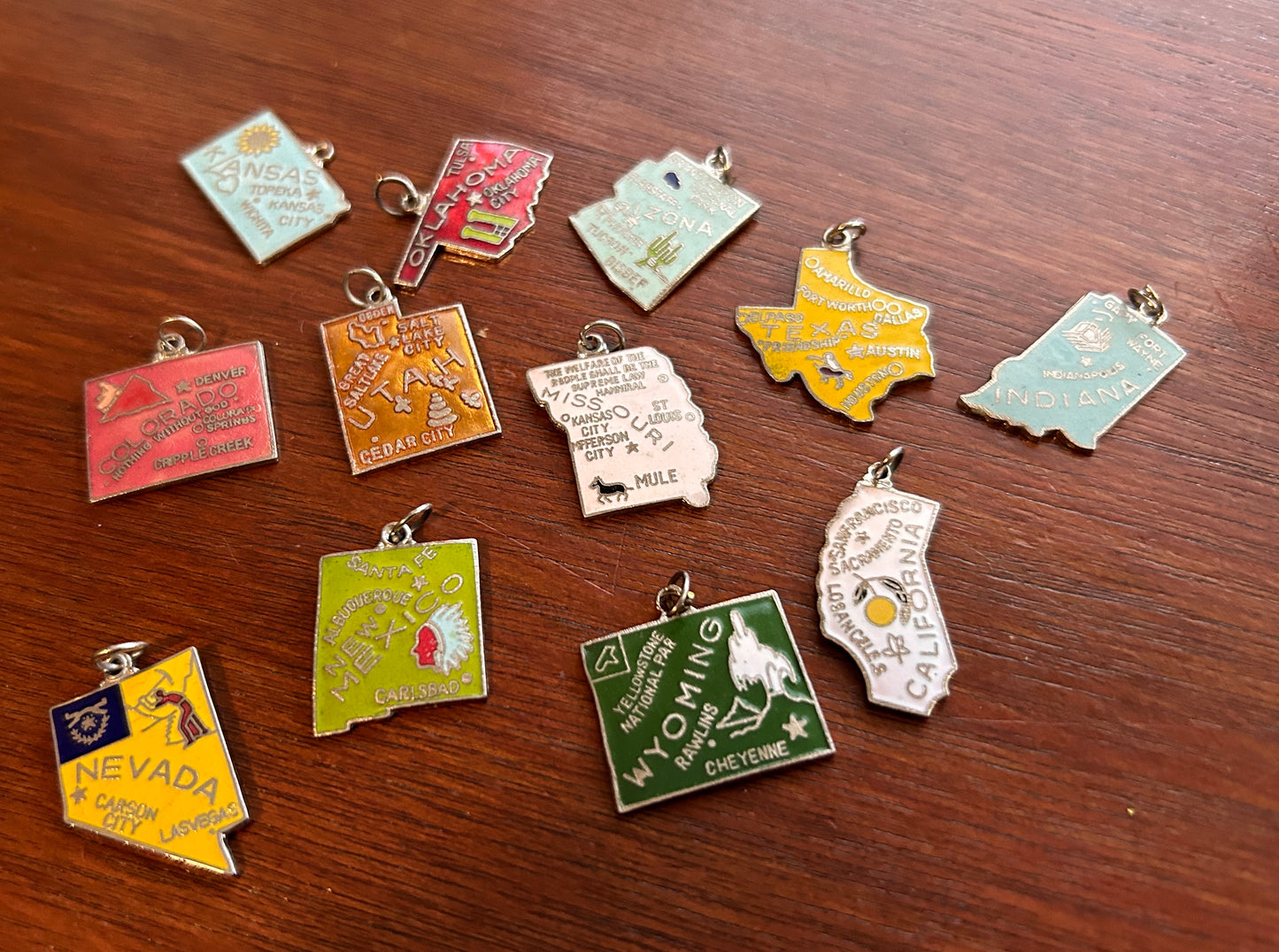 Lot of Silver Tone Enamel Vintage State Charms