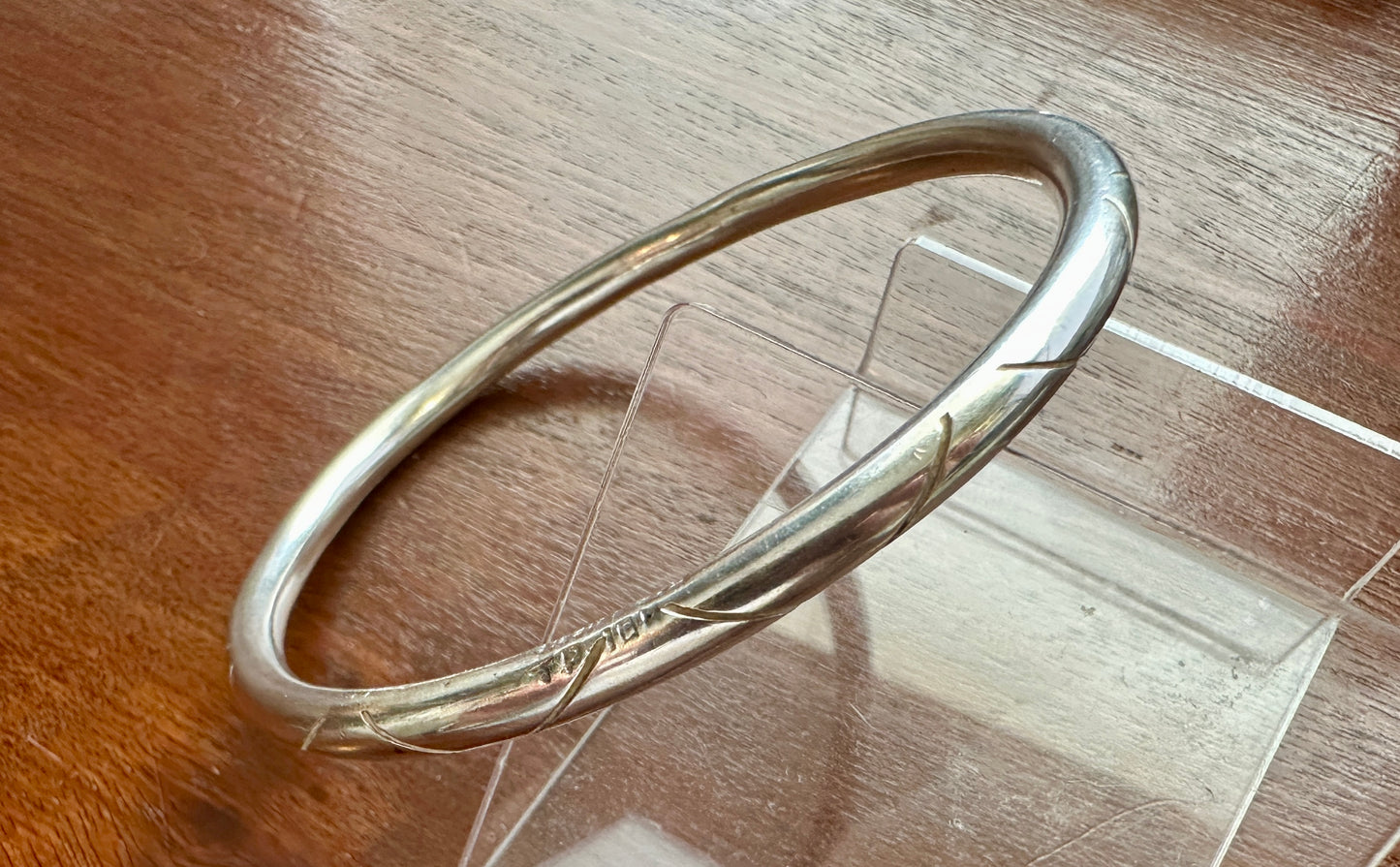 Vintage Sterling Silver 925 Round Patterned Bangle Bracelet