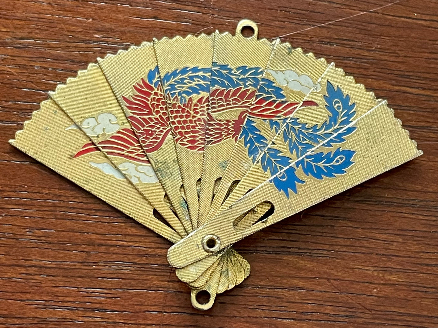 Vintage Gold Tone Folding Fan Phoenix Necklace Pendant