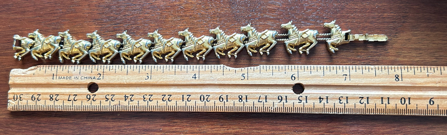 Vintage Signed Galbani Gold Tone Horse Slide Charm Bracelet