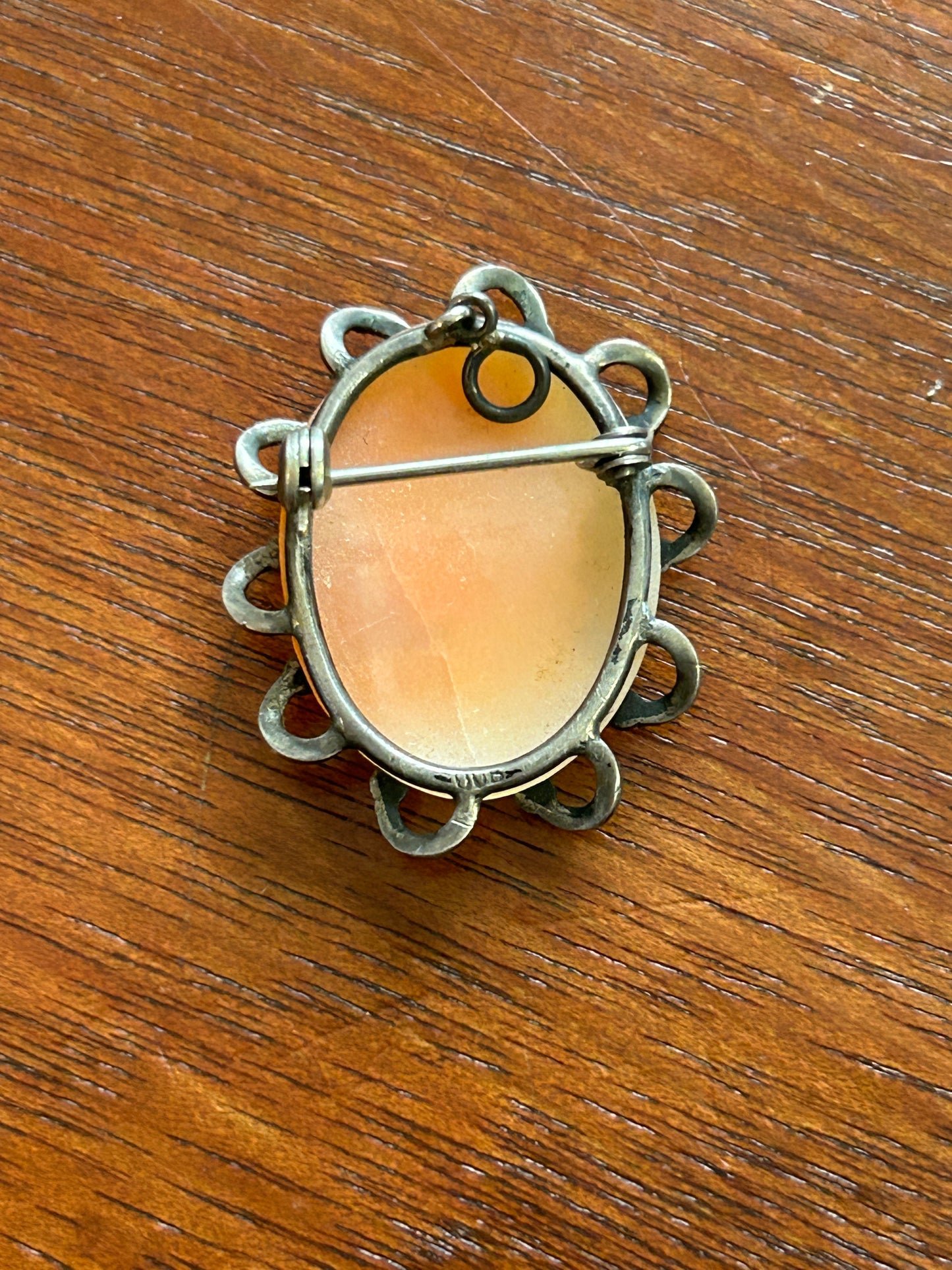 Vintage Antique 900 Silver Marcasite Real Cameo Brooch Pin Pendant