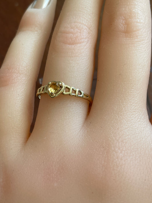 Vintage 10k Yellow Gold Citrine Heart Ring Sz 7.25