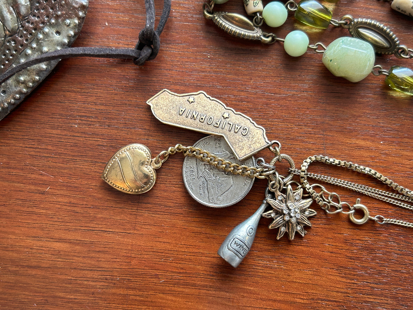 Vintage to Now Earth Tone Jewelry Lot Beads Pendants Leaf Gold Leaf Heart & More