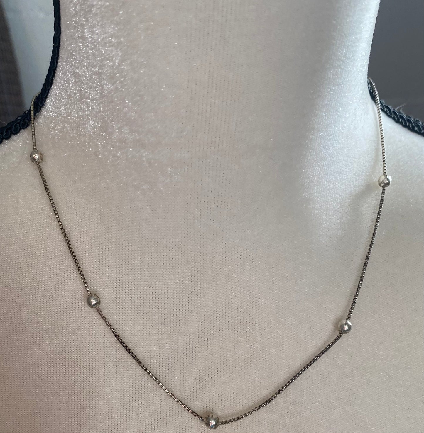 Sterling Silver 925 Box Chain Ball Bead Necklace