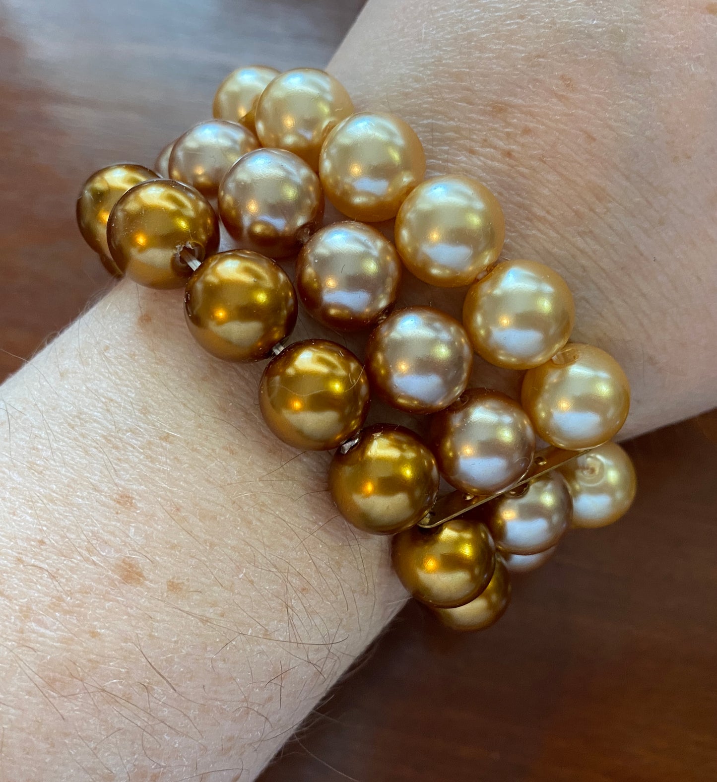Vintage Champagne Amber Bead Gold Tone Spacers Stretch Bracelet