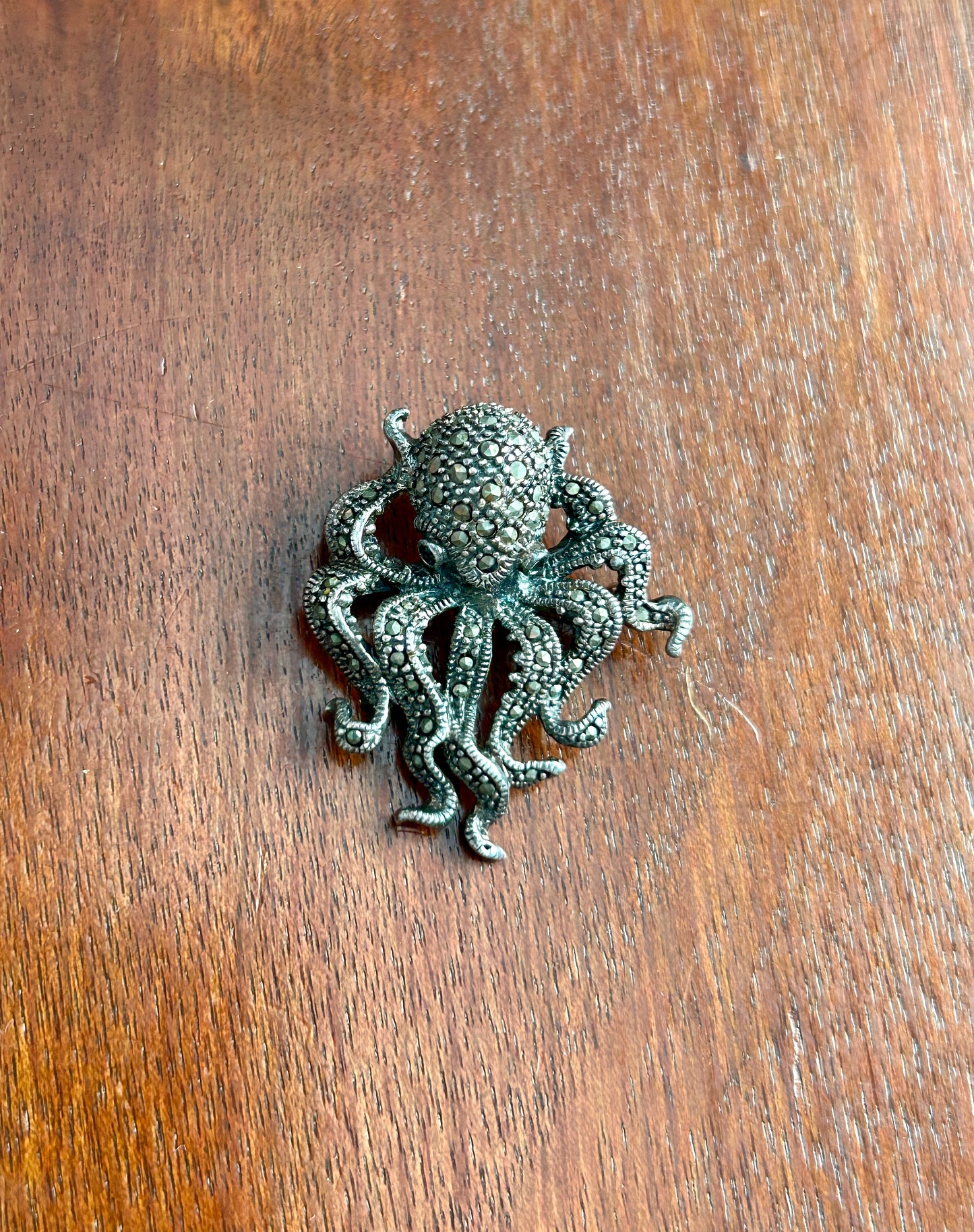 Sterling Silver 925 Marcasite Octopus Brooch Pin