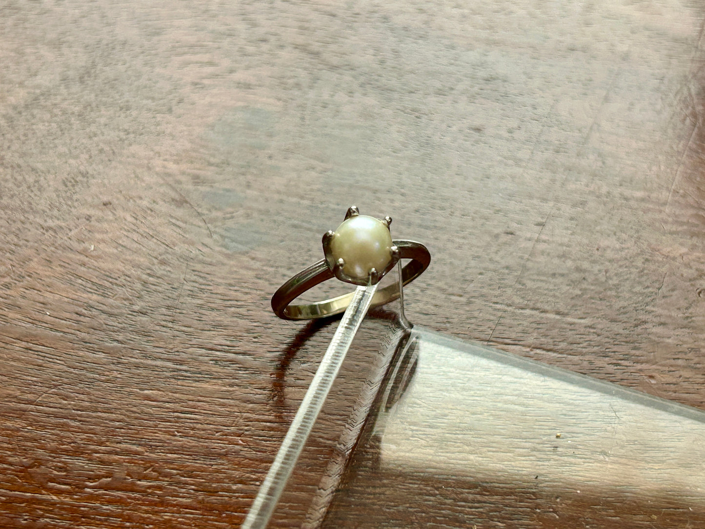 Vintage 10k White Gold 6.75mm Pearl Solitaire Ring Sz 7