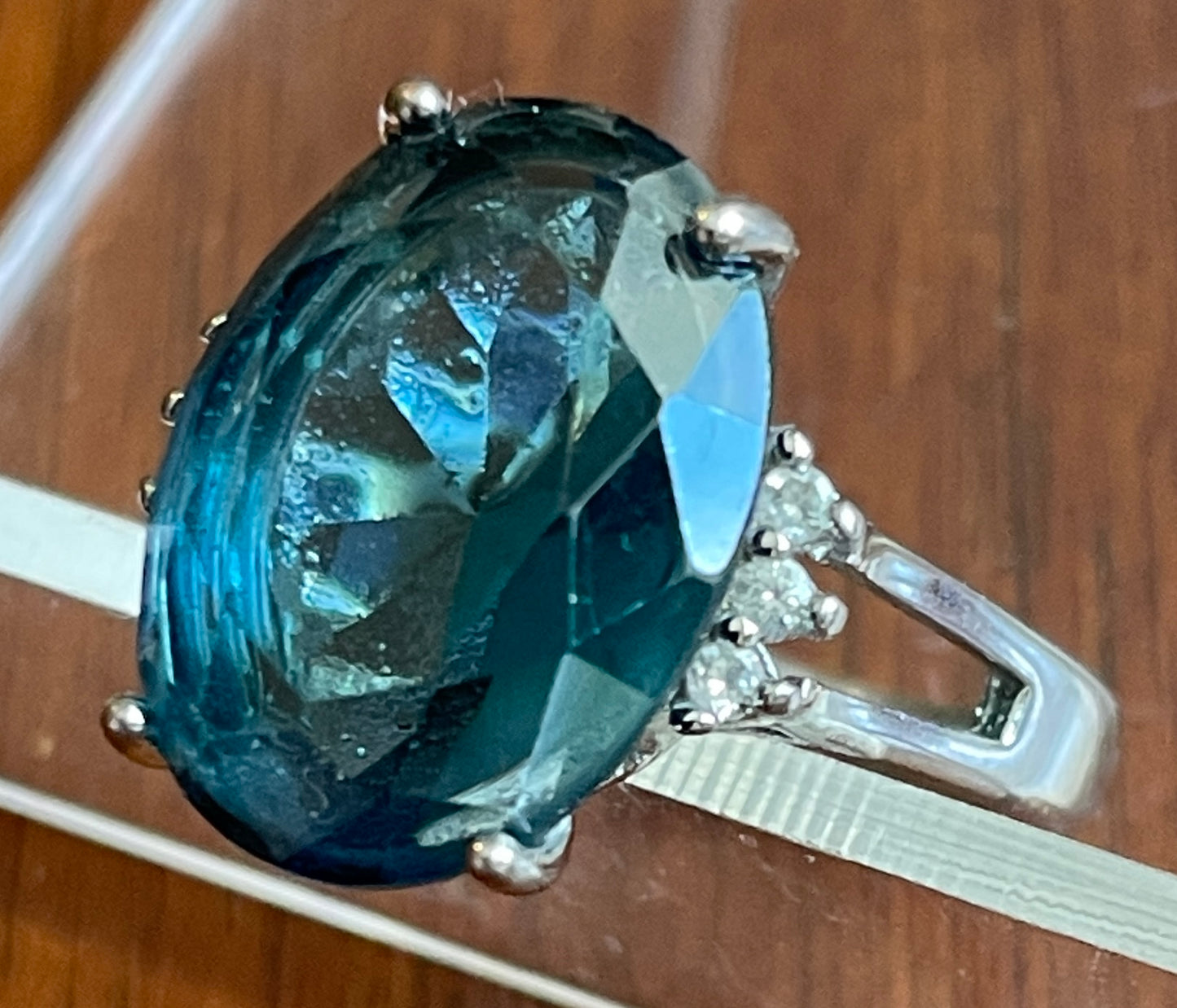 Sterling Silver 925 Ring Large Blue Indicolite Tourmaline Solitaire Sz 7