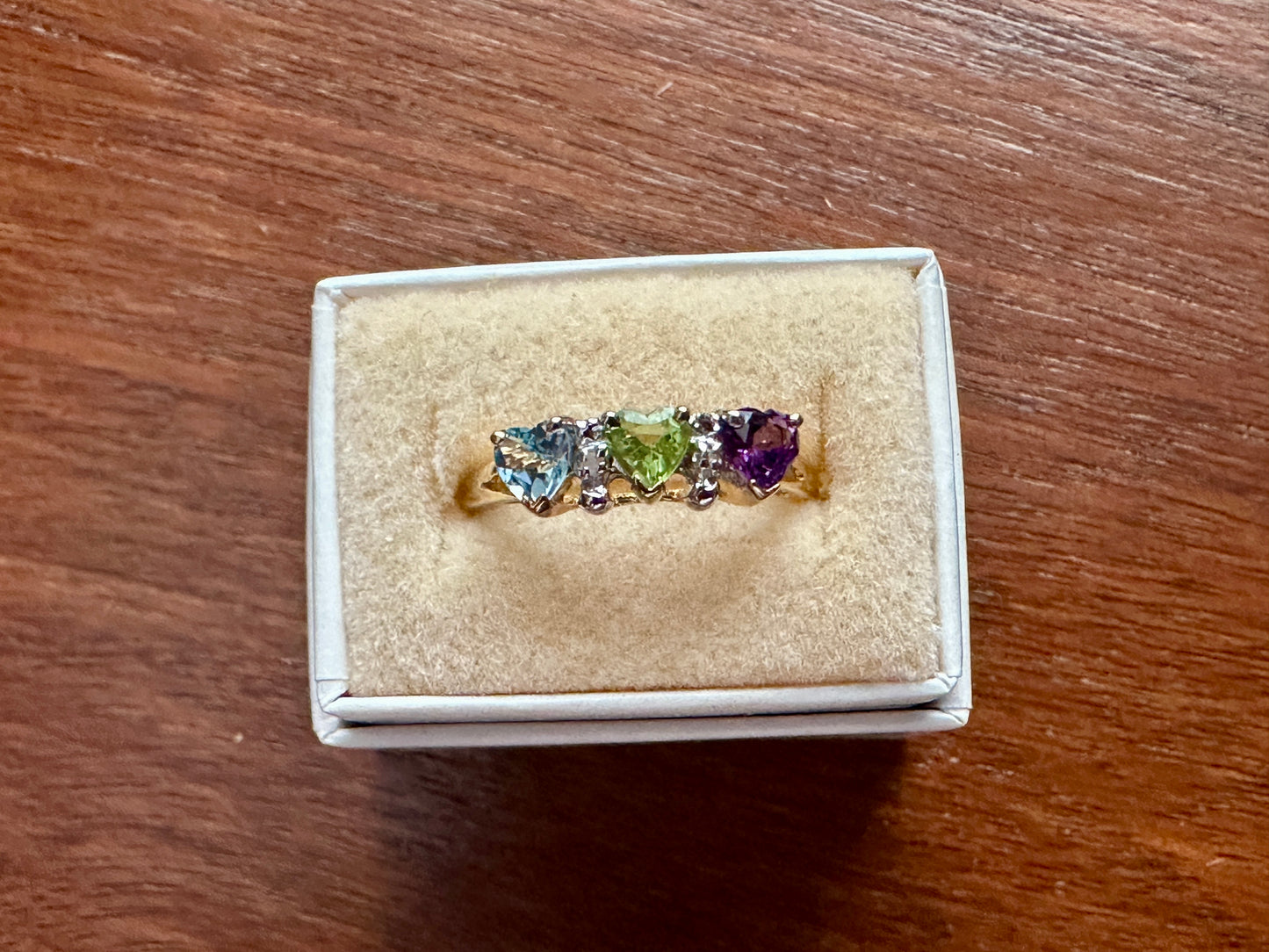 10k Yellow Gold Topaz Peridot Amethyst Diamond Accent Heart Shaped Ring Sz 7