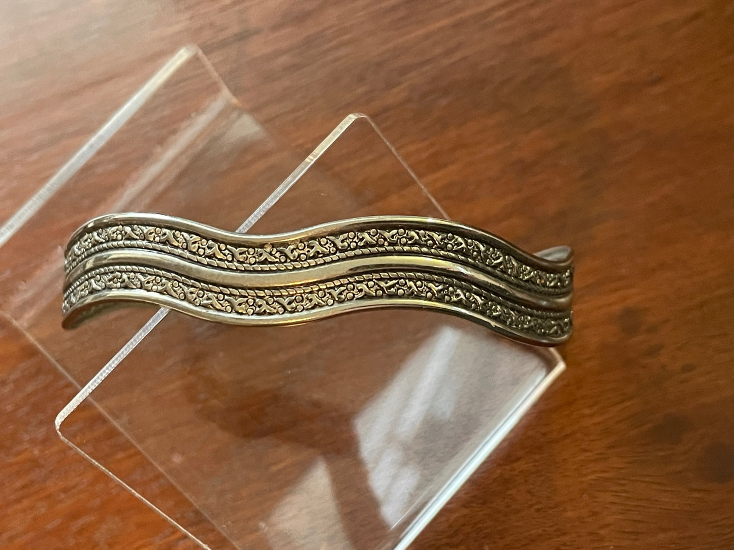 Vintage Wavy Silver Tone Cuff Bracelet