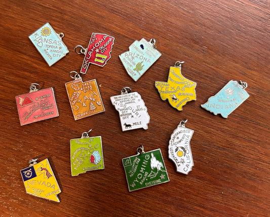 Lot of Silver Tone Enamel Vintage State Charms