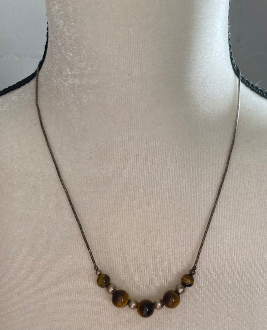 Sterling Silver 925 Tiger Eye Beads Necklace Beaded