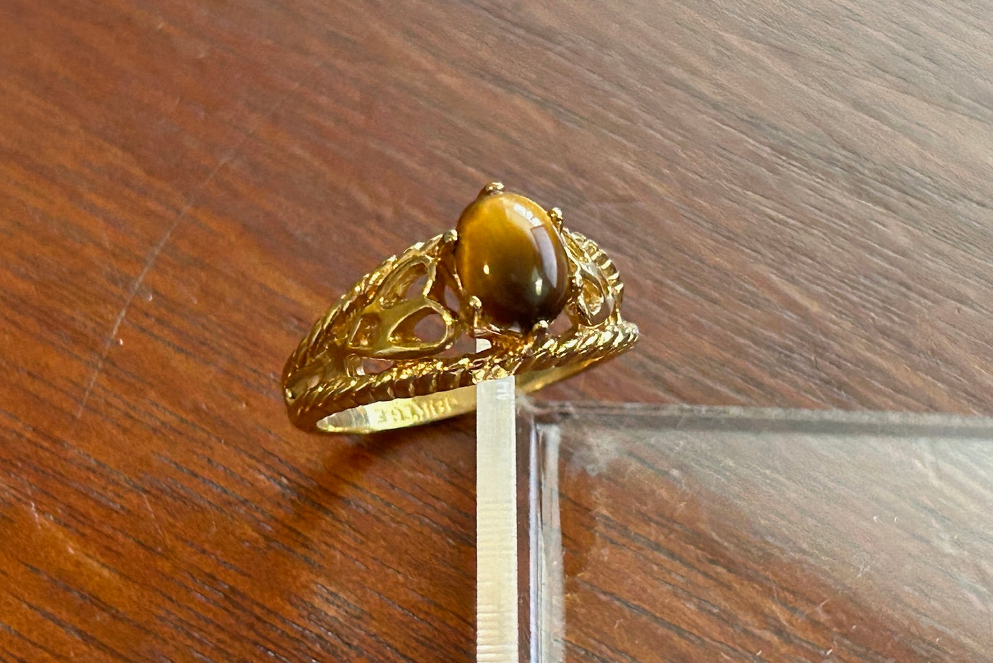 18k Yellow Gold Filled Oval Tigers Eye Ring Sz 7