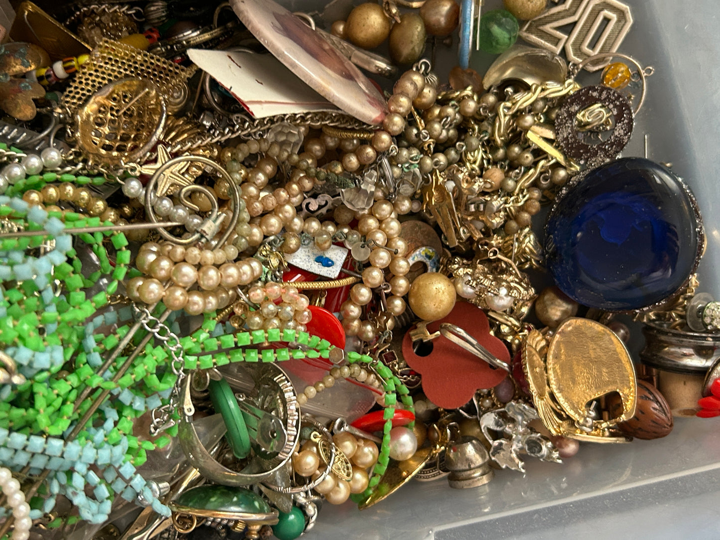 Jewelry Lot over 5lbs Vintage to Now Broken Crafts AS IS Rhinestones Cabochon