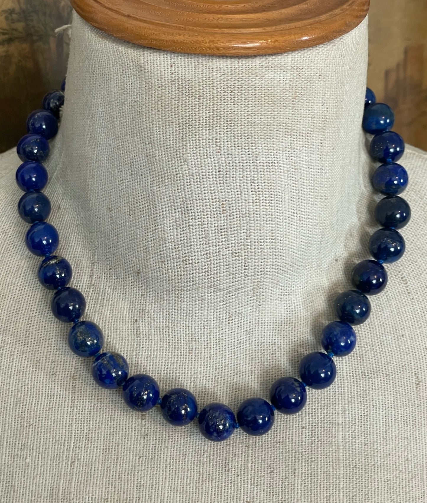 Lapis Lazuli Gemstone 12mm Bead Knotted Sterling Silver 925 Signed Necklace 19"