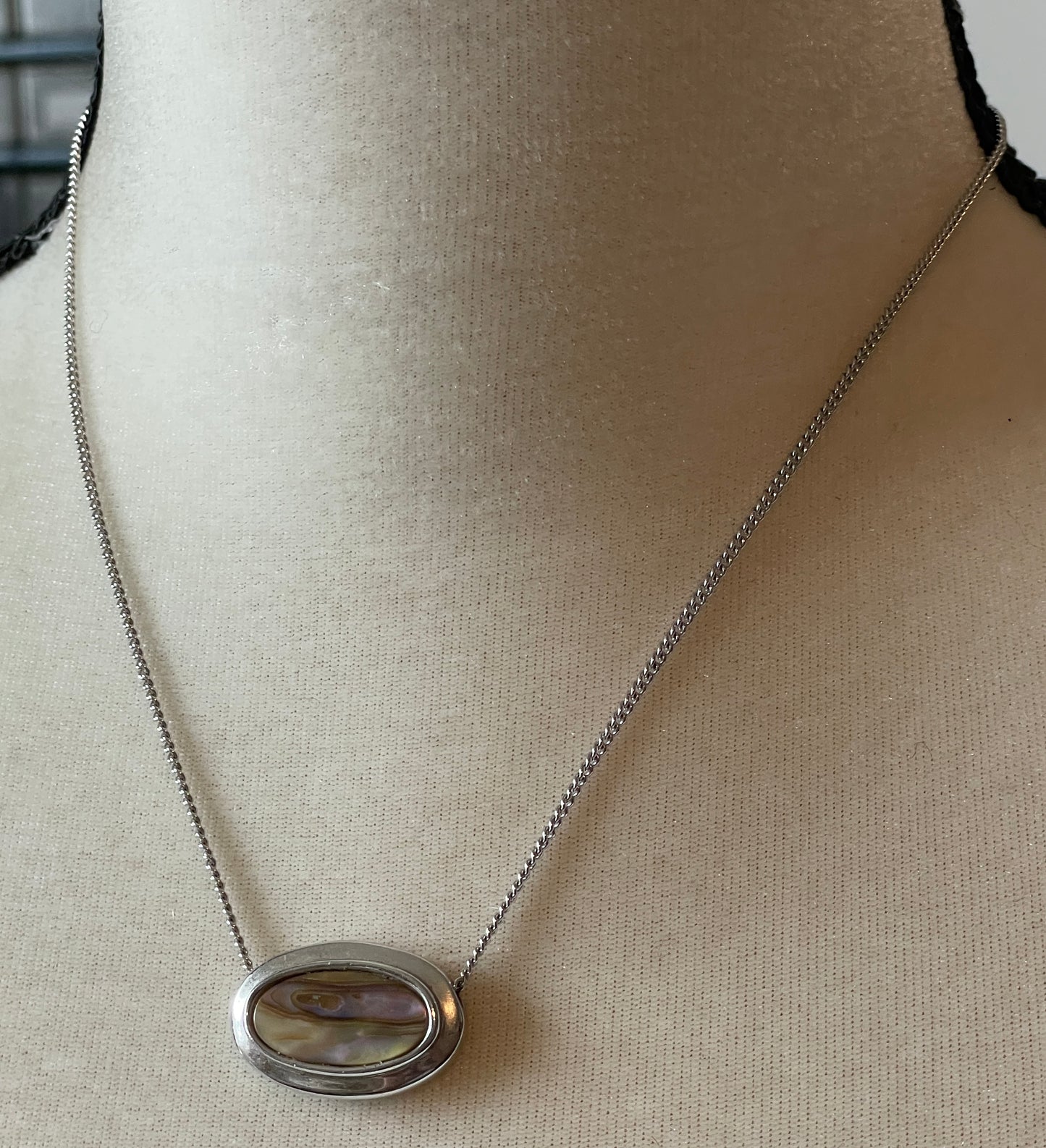 Vintage Avon Silver Tone Abalone Slide Pendant Necklace