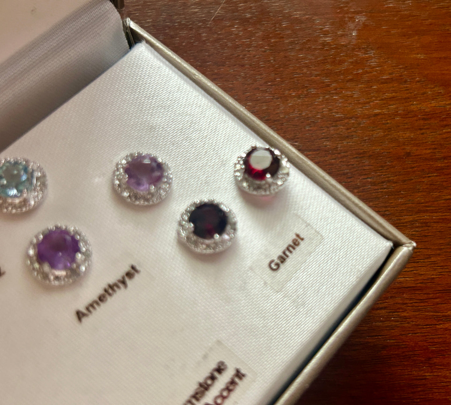 Lot Sterling Silver 925 Diamond Accent Garnet Blue Topaz Amethyst Stud Earrings