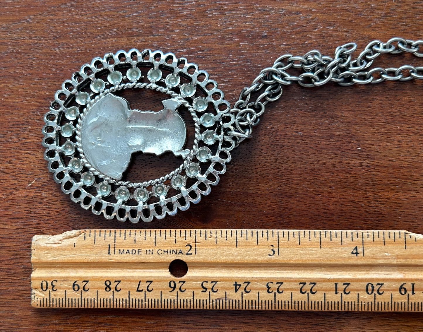 Vintage Silver Tone Egyptian Revival Pendent Filigree Chain Necklace