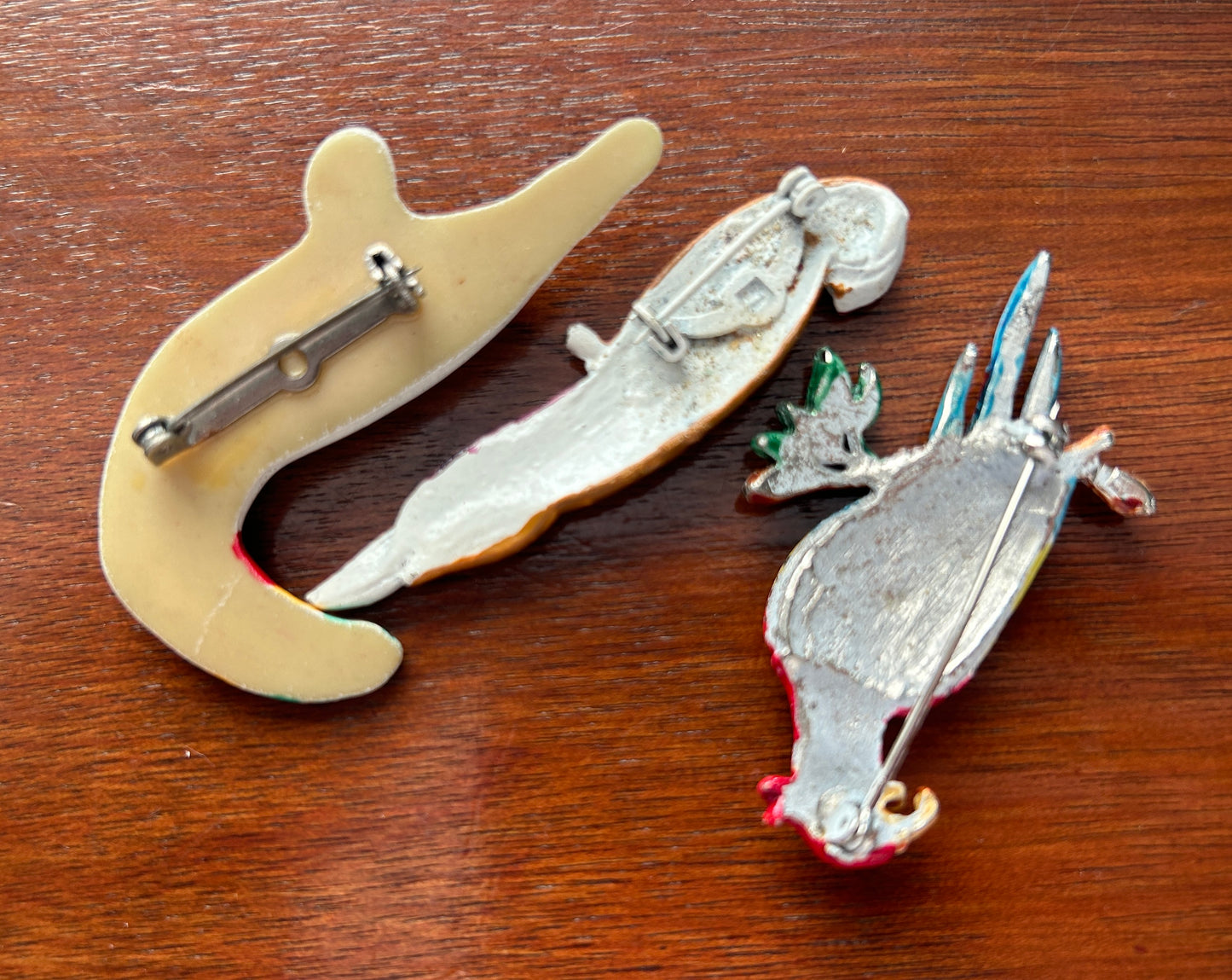 Lot Set of 3 Vintage Tropical Bird Brooches Enamel Plastic Brightly Colored