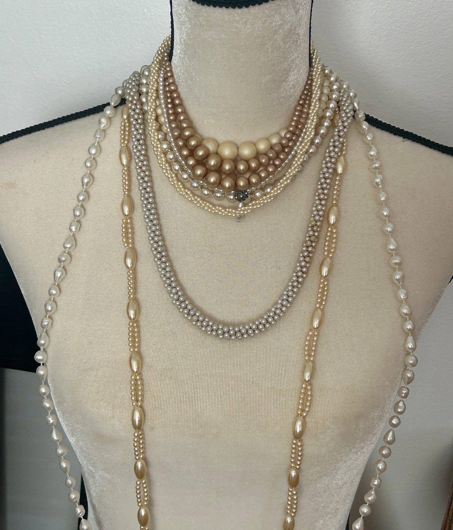 Vintage to Now Faux Pearl Necklace Lot Single Multistrand Opera Length