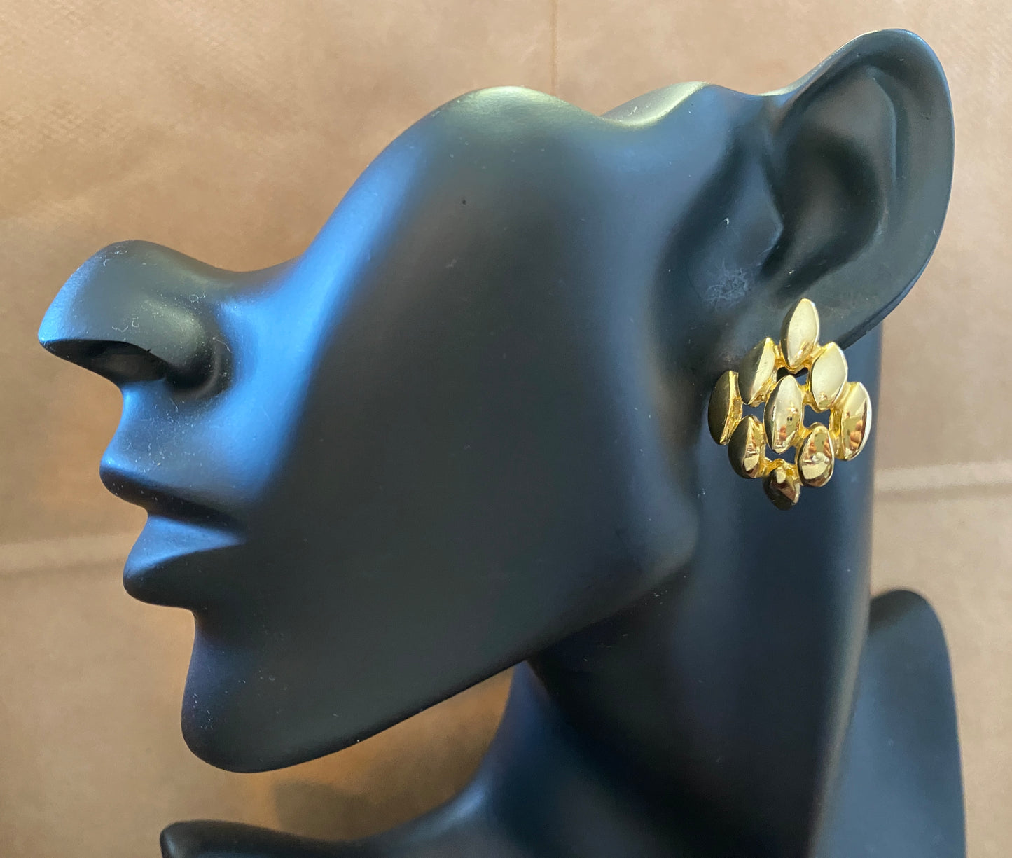 Vintage Gold Tone Spike Domed Pierced Earrings