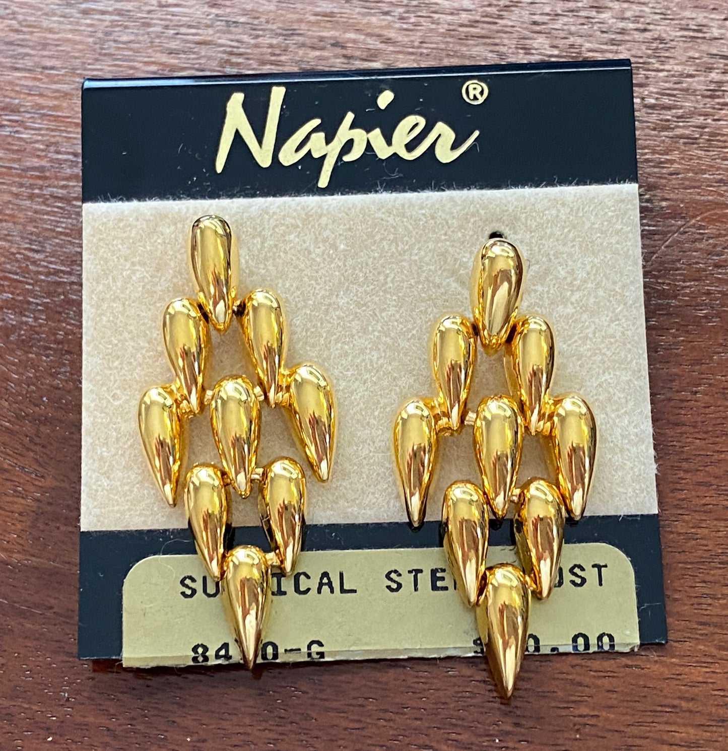 Vintage Gold Tone Napier Spike Modern Drop Dangly Pierced Earrings