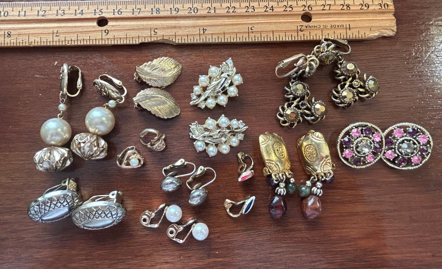 Vintage Clip On Earrings Earring Lot Rhinestone Gold Tone Fax Pearl & More