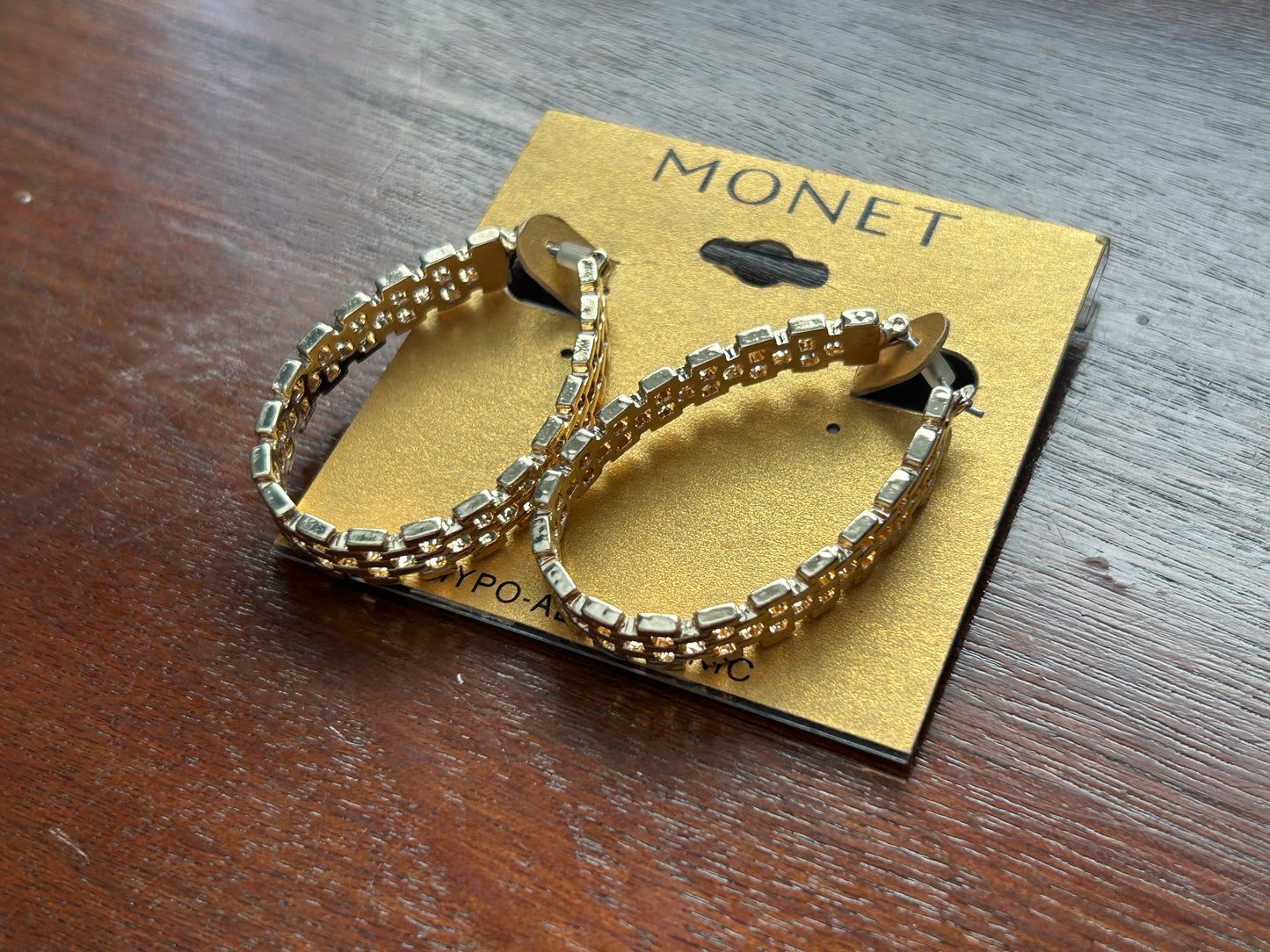 Monet Gold Tone Large Metal Mesh Style Pierced Hoop Earrings