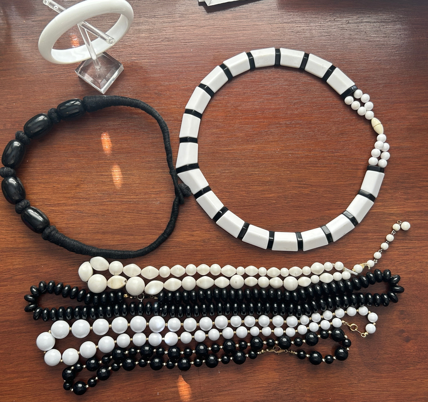 Vintage Black & White Chunky Bead Statement Jewelry Lot Necklace Bracelet