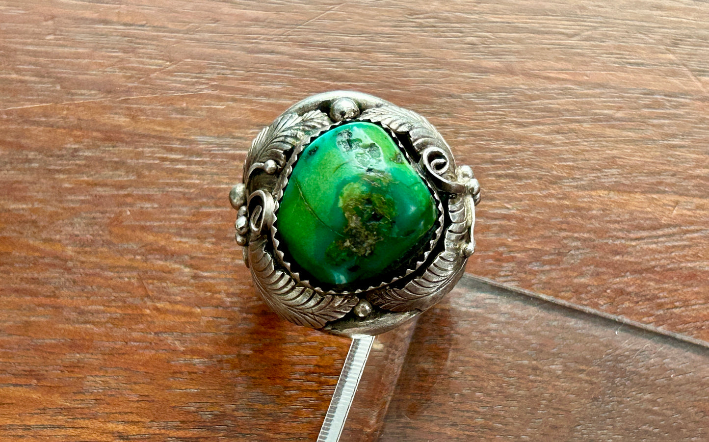 Vintage Sterling Silver 925 Large Green Blue Turquoise Cabochon Ring Sz 9.25