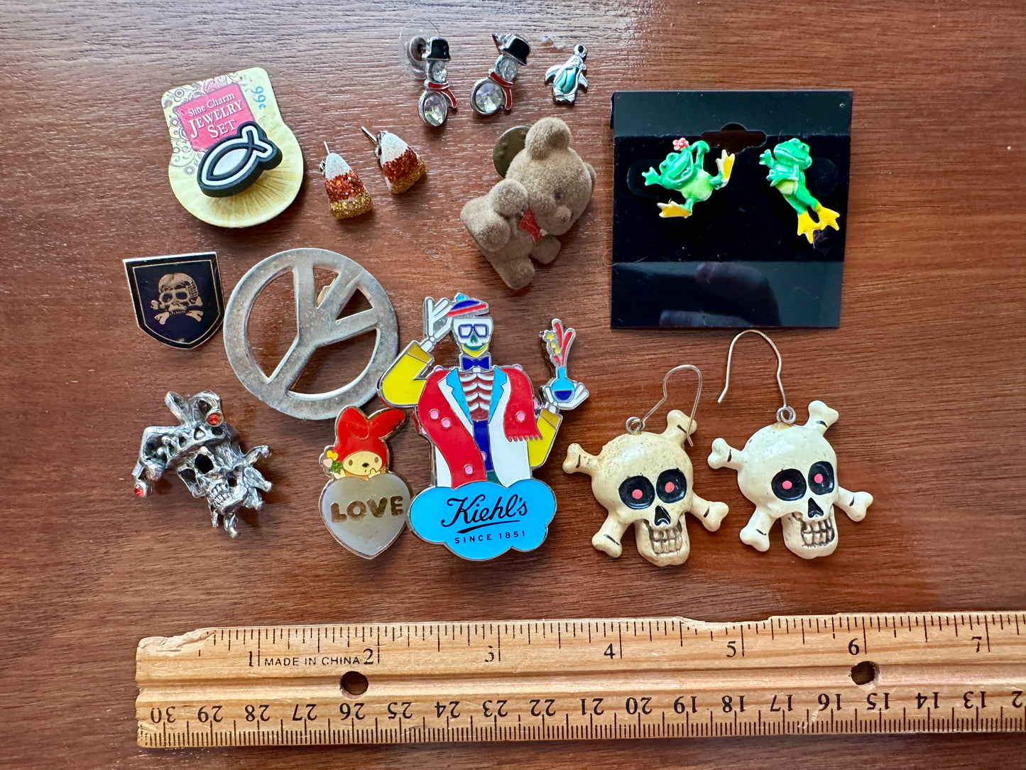 Vintage to Now Lapel Pin Pinback Earring Frog Peace Skill Skeleton Teddy Bear
