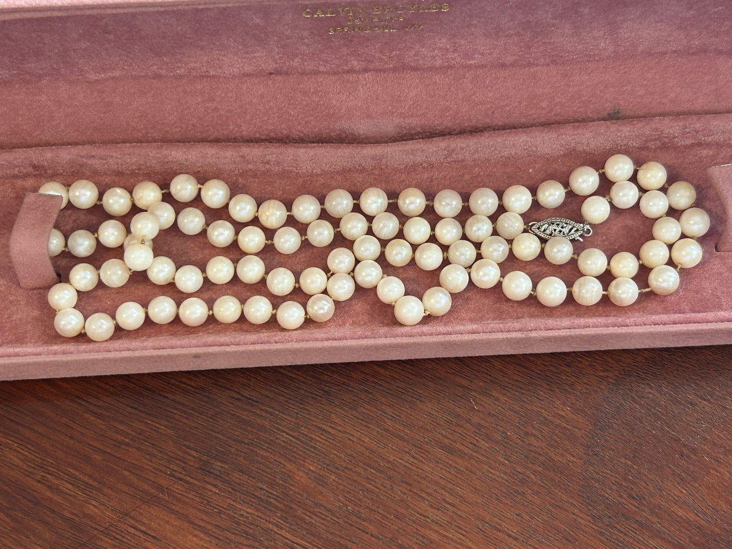 Vintage 6mm Real Pearl Single Strand Necklace 14k White Gold Clasp 25.5" Long